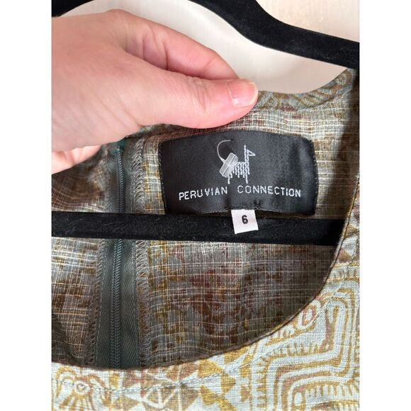 Peruvian Connection Green Tribal Print Cotton Midi Dress size 6 NWOT - Picture 4 of 10